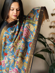 Handpainted Kalamkari Dupatta with Thread & Mirror Handwork in Chanderi Silk - Masakalee