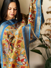 Handpainted Kalamkari Dupatta with Thread & Mirror Handwork in Chanderi Silk - Masakalee