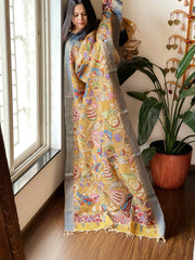 Handpainted Kalamkari Dupatta with Thread & Mirror Handwork in Chanderi Silk - Masakalee