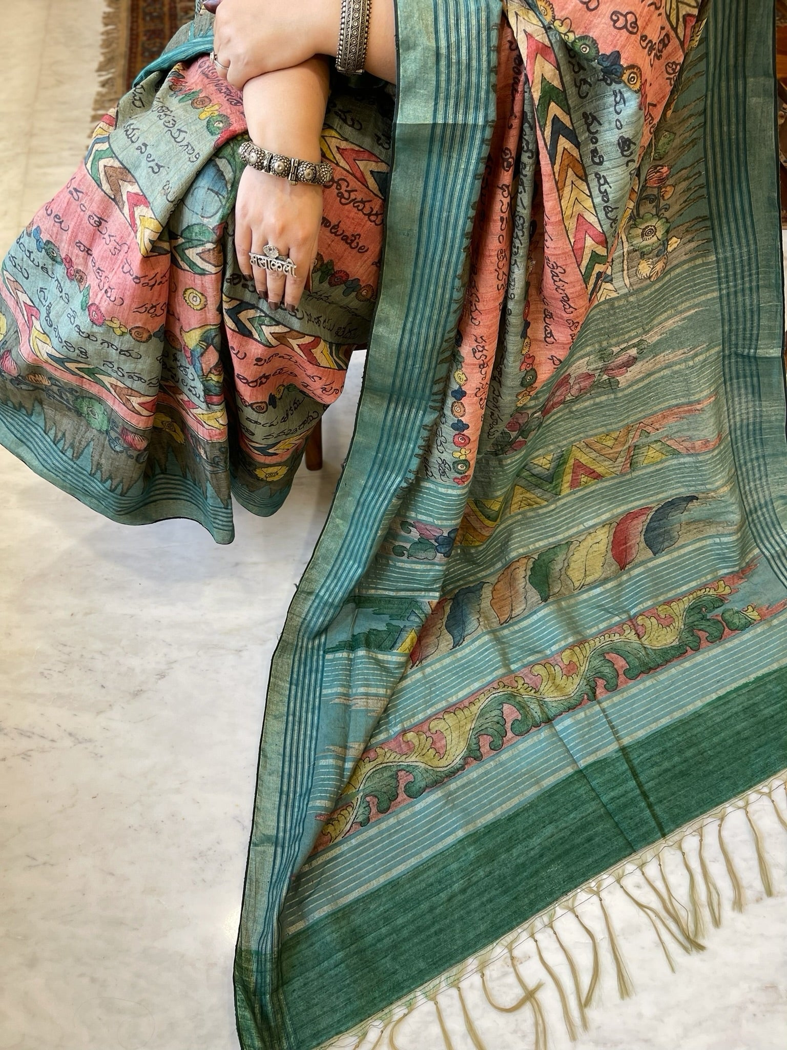Handpainted Kalamkari Saree in Pure Tussar Silk - Masakalee