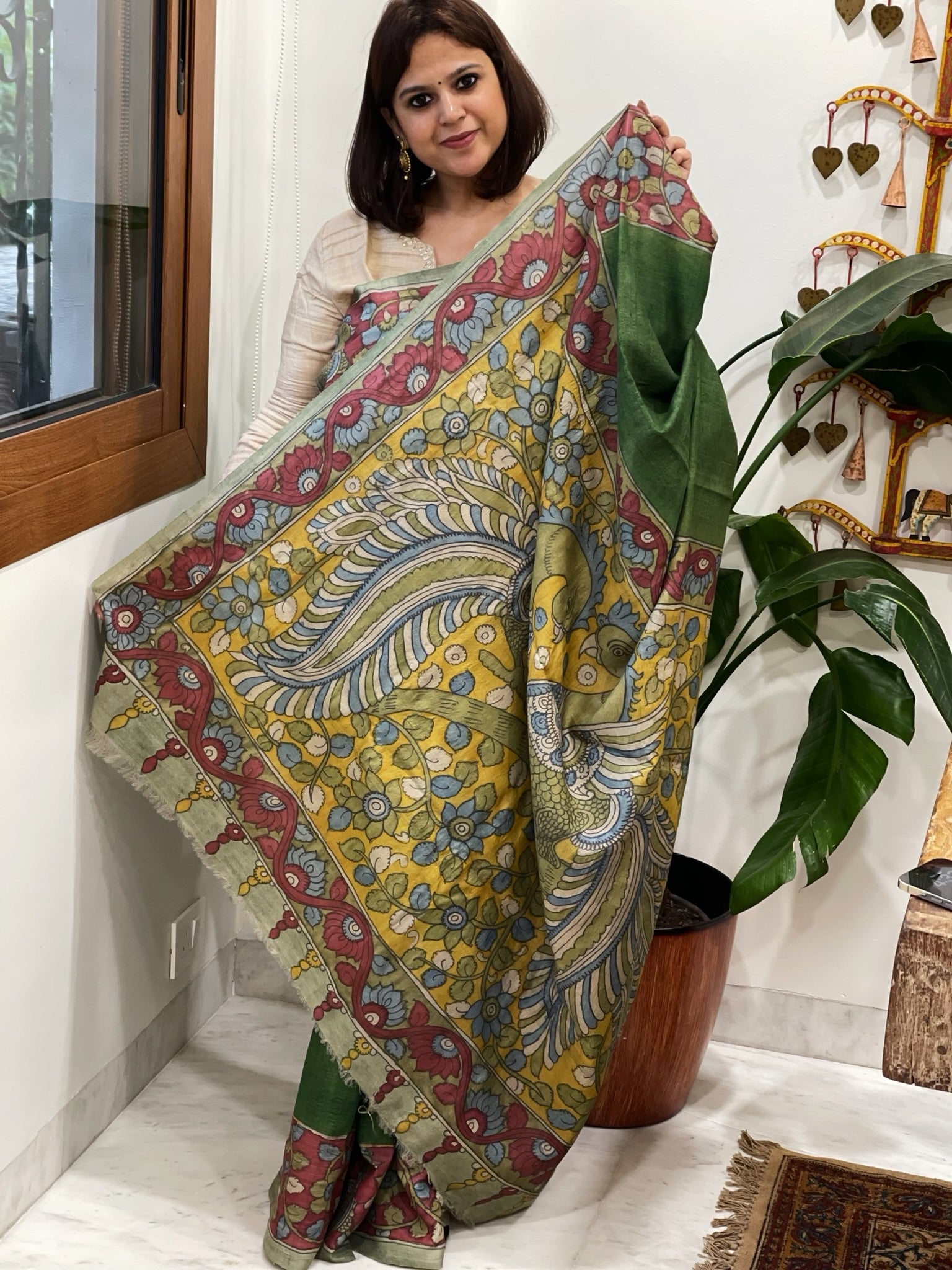 Handpainted Kalamkari Saree in Pure Tussar Silk - Masakalee