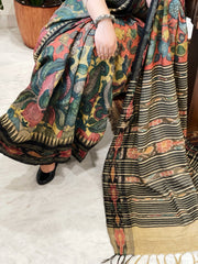 Handpainted Kalamkari Saree in Pure Vidharbha Tussar Silk - Masakalee
