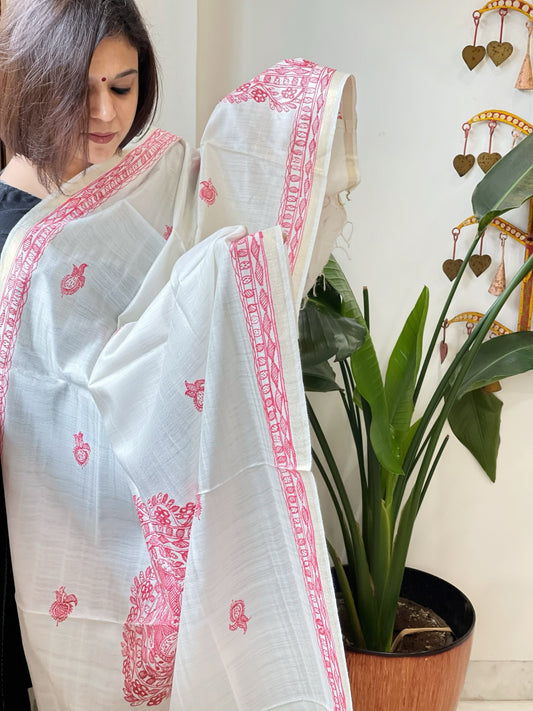 Handpainted Madhubani Dupatta in Pure Chanderi Silk - Masakalee