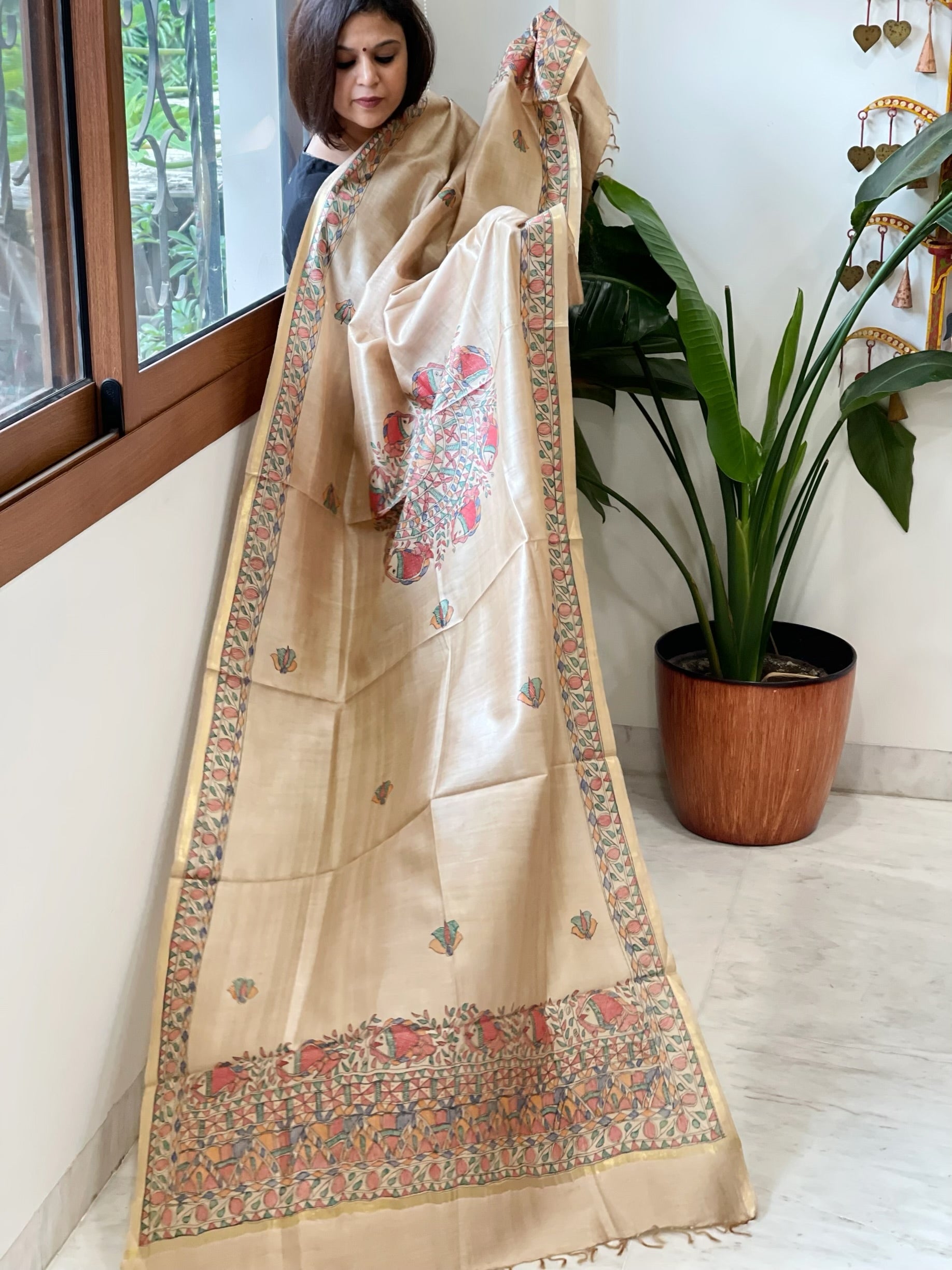 Handpainted Madhubani Dupatta in Pure Chanderi Silk - Masakalee