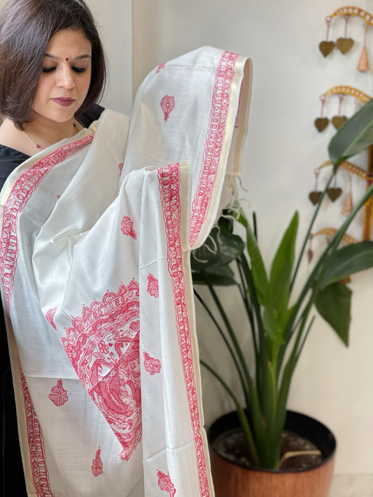 Handpainted Madhubani Dupatta in Pure Chanderi Silk - Masakalee