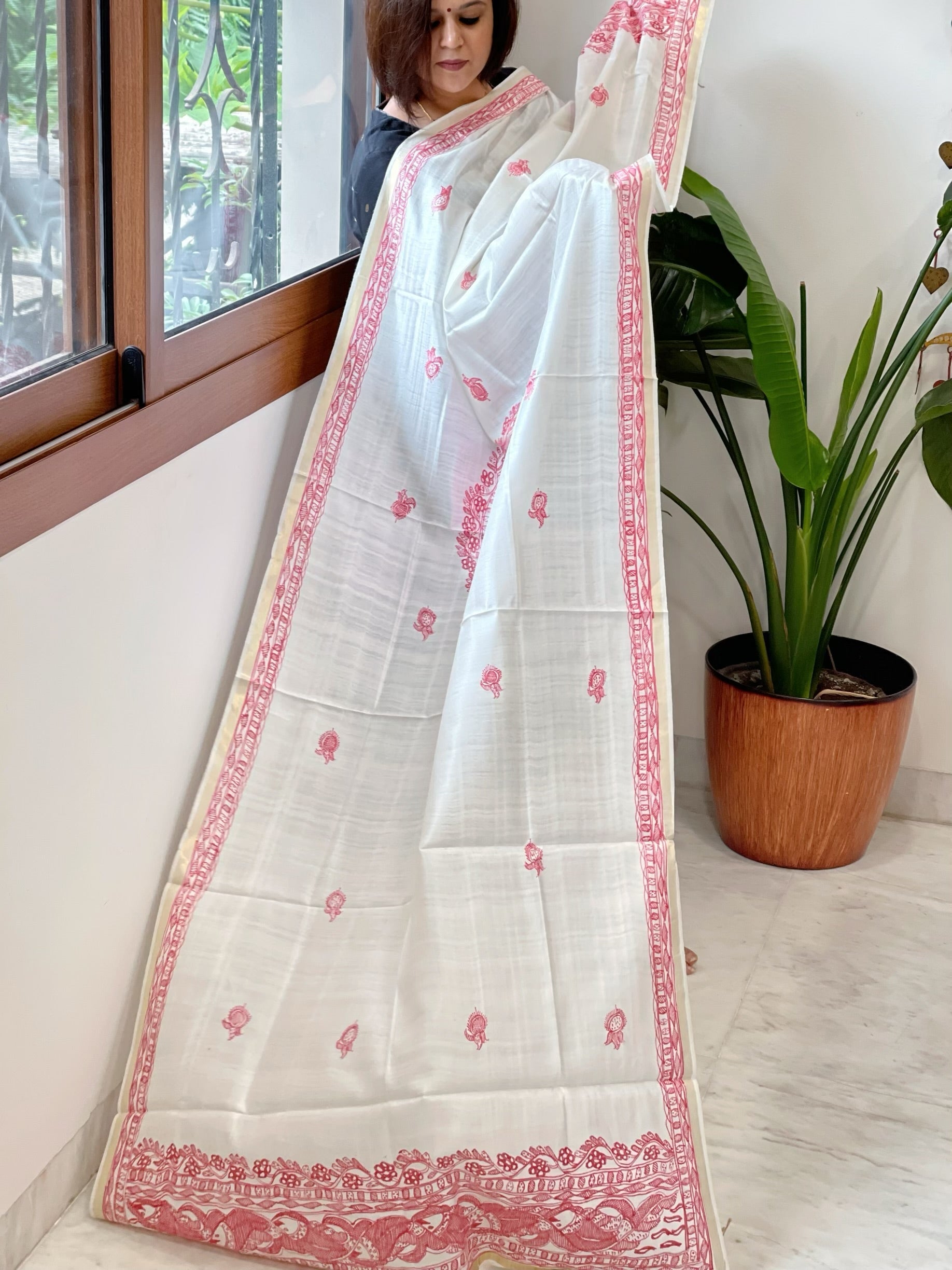 Handpainted Madhubani Dupatta in Pure Chanderi Silk - Masakalee