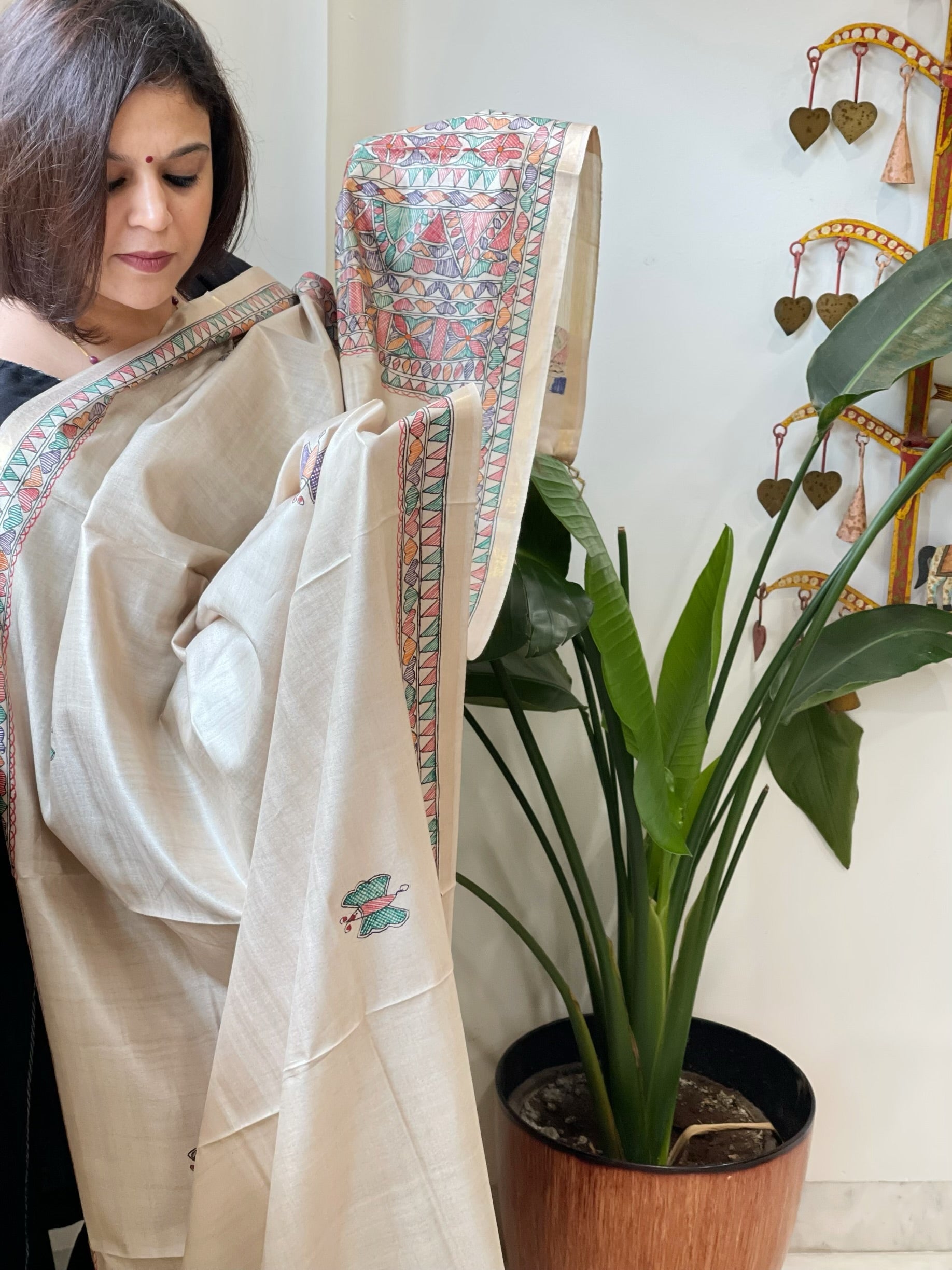 Handpainted Madhubani Dupatta in Pure Chanderi Silk - Masakalee