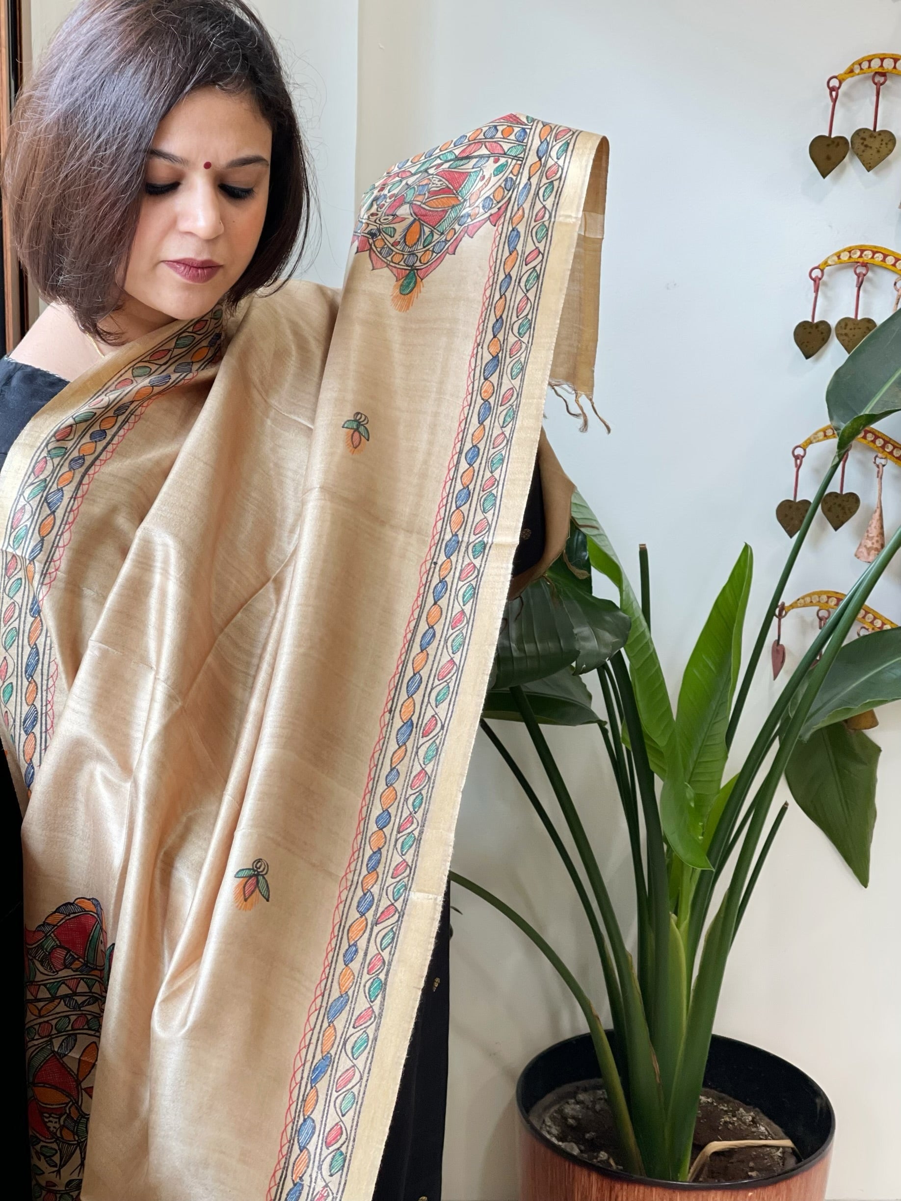 Handpainted Madhubani Dupatta in Pure Chanderi Silk - Masakalee