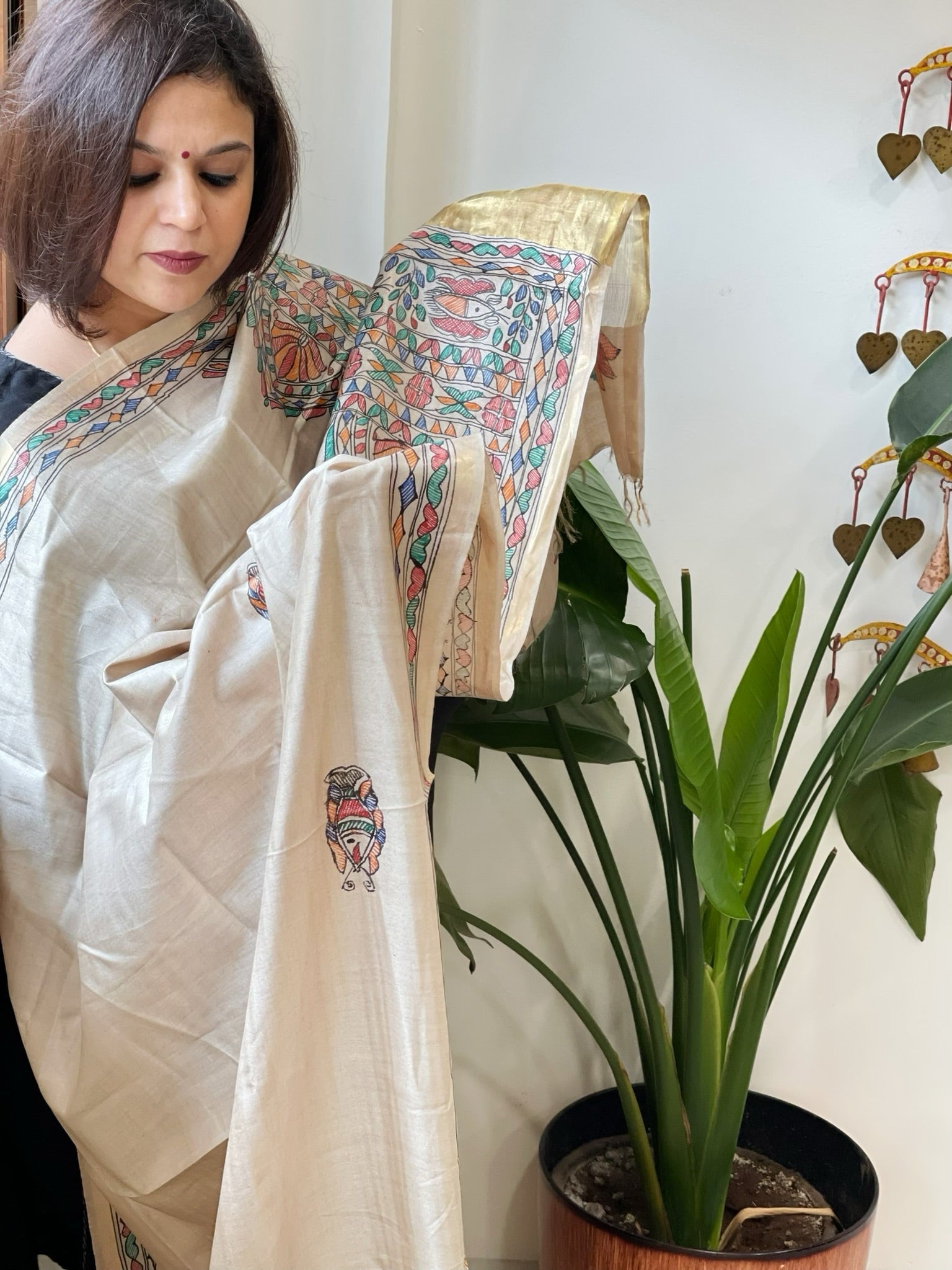 Handpainted Madhubani Dupatta in Pure Chanderi Silk - Masakalee