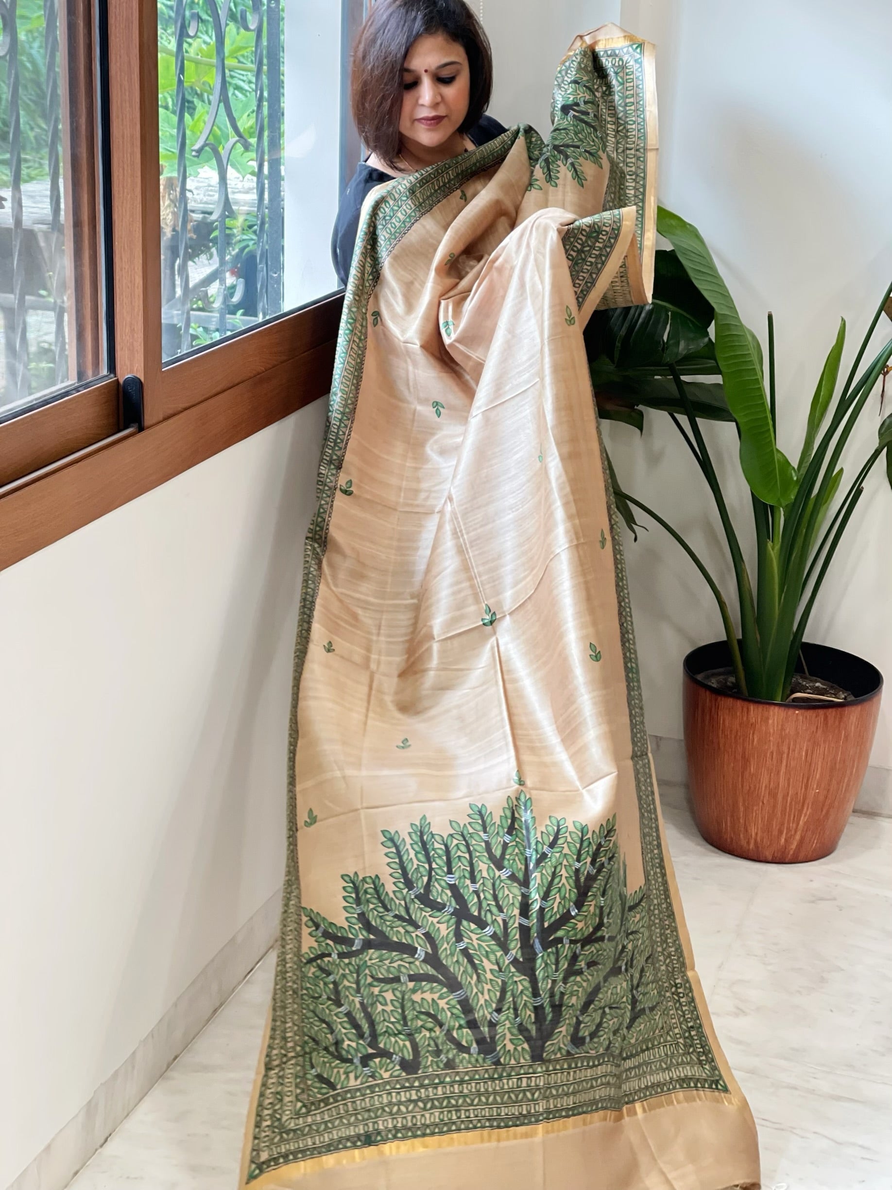Handpainted Madhubani Dupatta in Pure Chanderi Silk - Masakalee