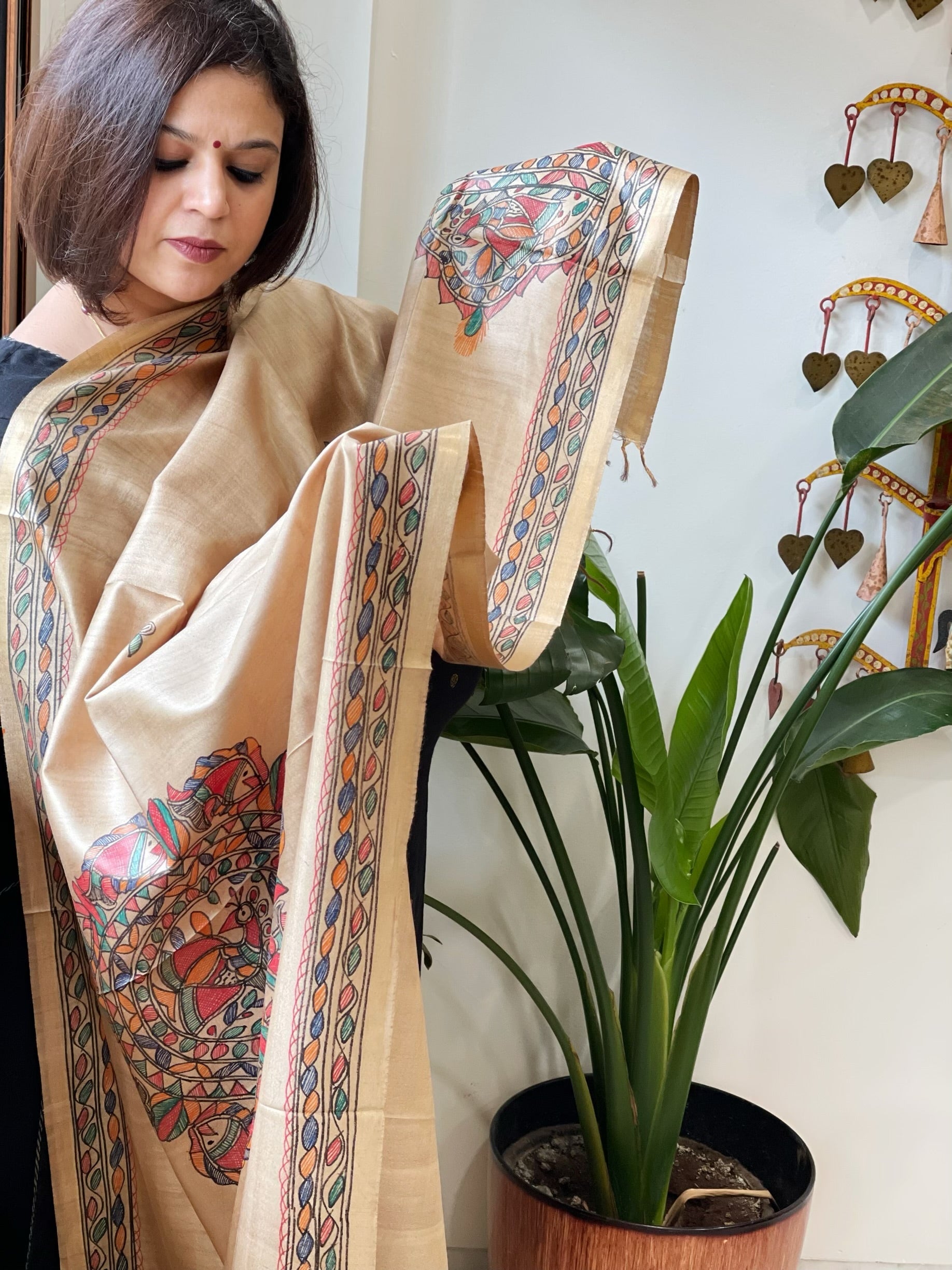 Handpainted Madhubani Dupatta in Pure Chanderi Silk - Masakalee