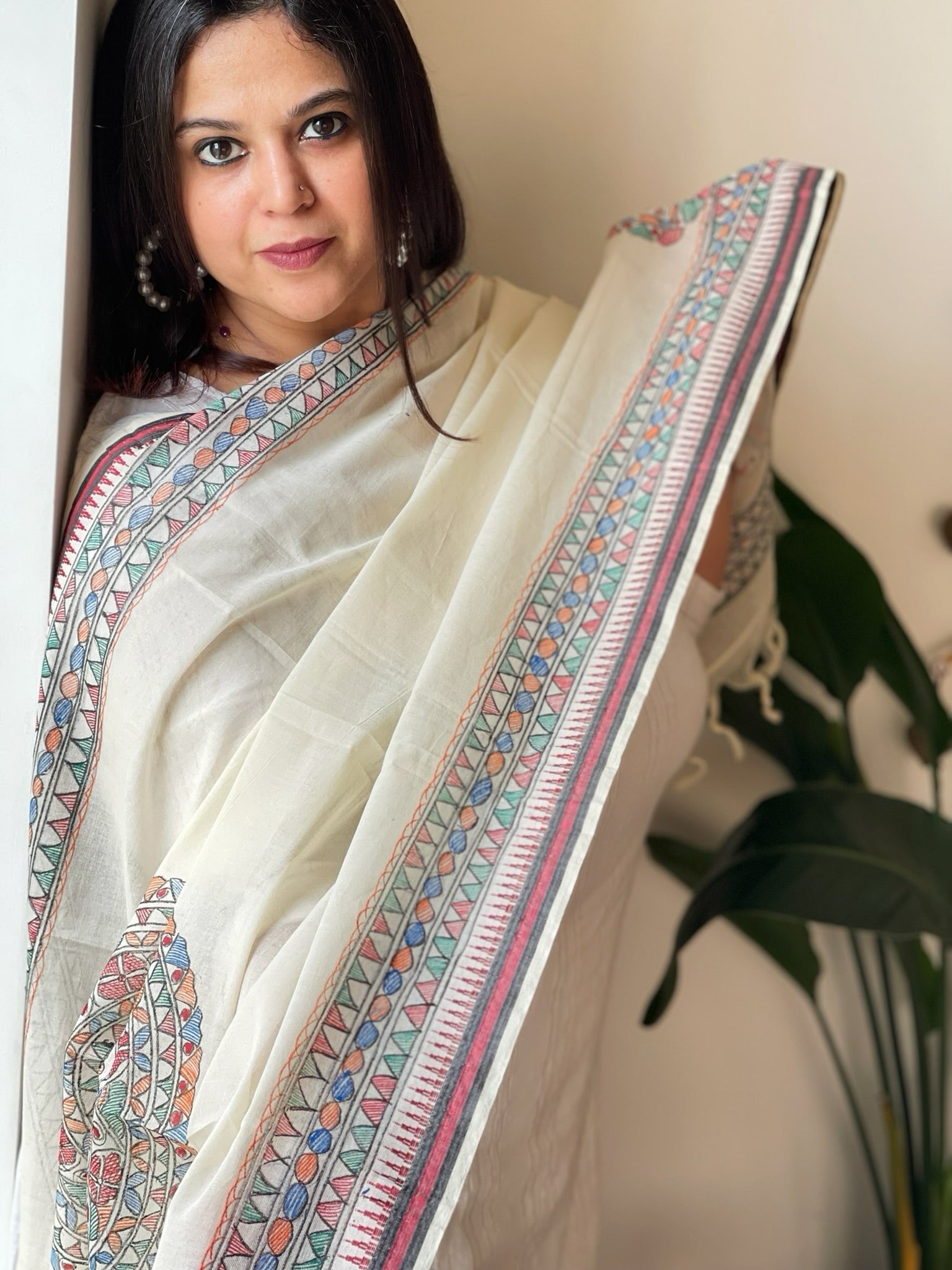 Handpainted Madhubani Dupatta in Pure Cotton - Masakalee