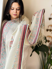 Handpainted Madhubani Dupatta in Pure Cotton - Masakalee