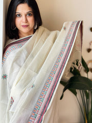 Handpainted Madhubani Dupatta in Pure Cotton - Masakalee