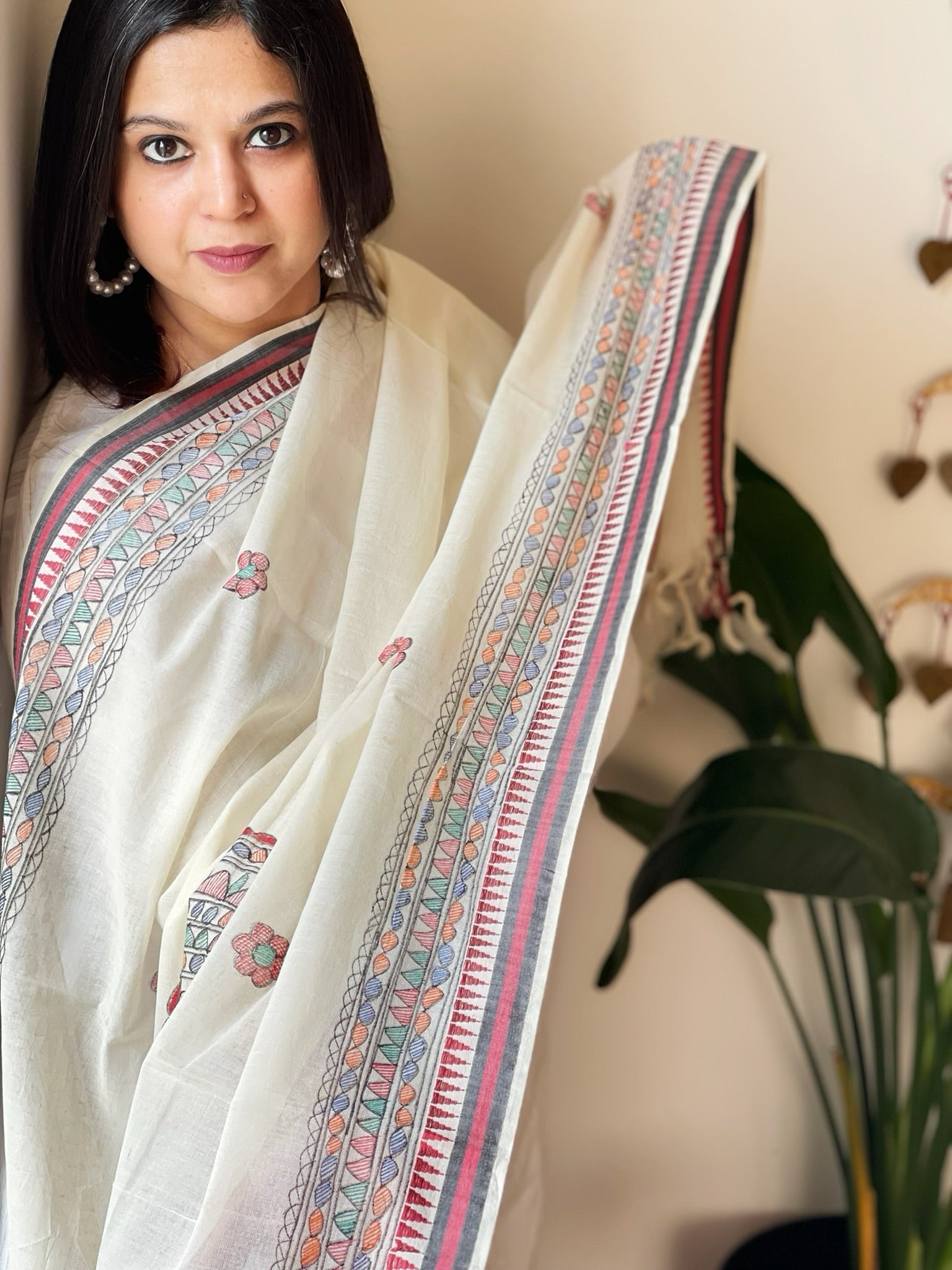 Handpainted Madhubani Dupatta in Pure Cotton - Masakalee