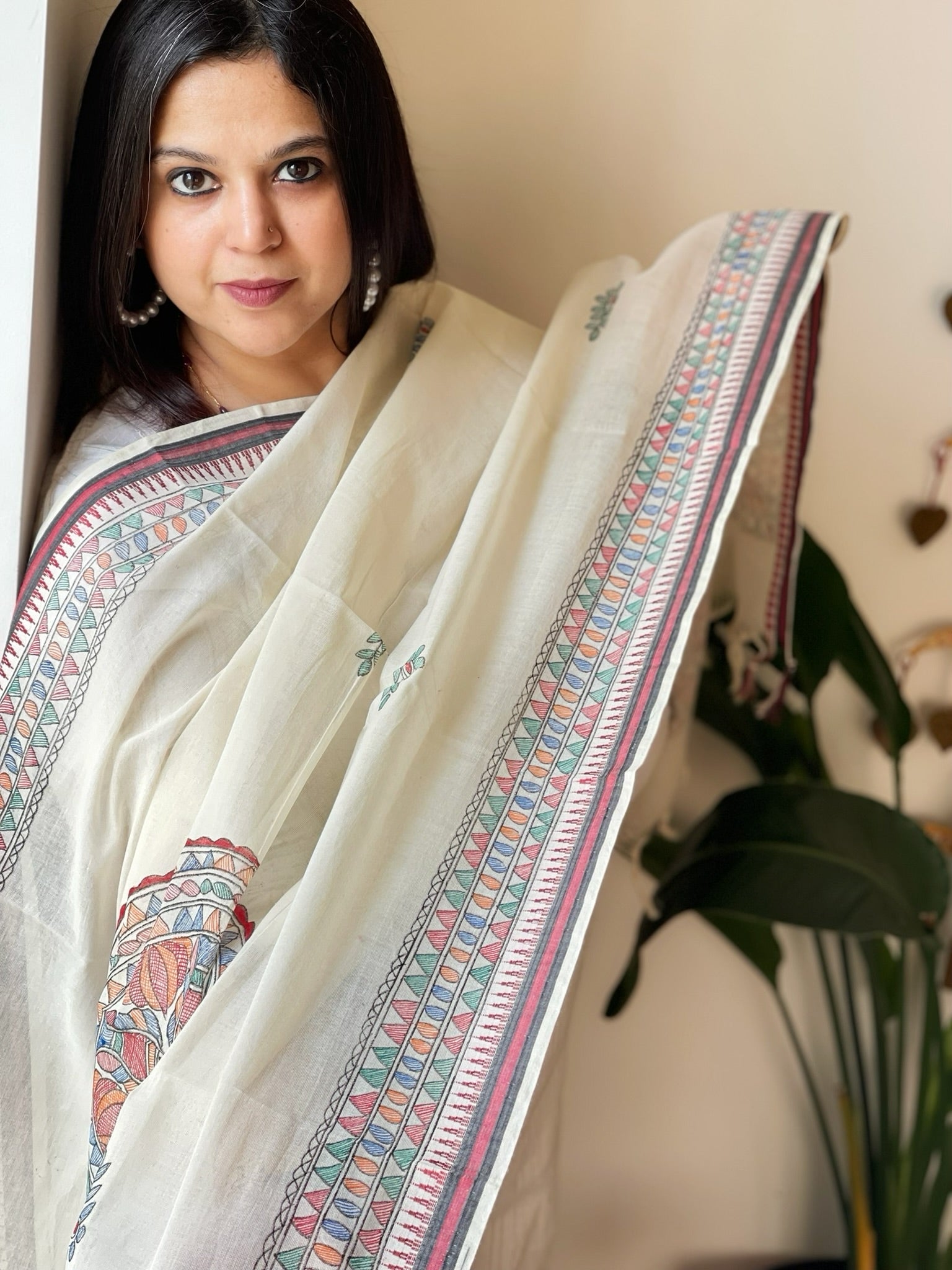 Handpainted Madhubani Dupatta in Pure Cotton - Masakalee