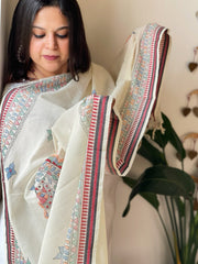 Handpainted Madhubani Dupatta in Pure Cotton - Masakalee