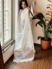 Handpainted Madhubani Dupatta in Pure Cotton - Masakalee