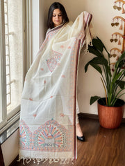 Handpainted Madhubani Dupatta in Pure Cotton - Masakalee