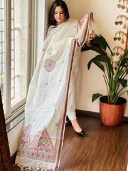 Handpainted Madhubani Dupatta in Pure Cotton - Masakalee