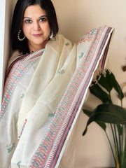 Handpainted Madhubani Dupatta in Pure Cotton - Masakalee