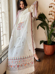 Handpainted Madhubani Dupatta in Pure Cotton - Masakalee