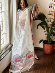 Handpainted Madhubani Dupatta in Pure Cotton - Masakalee