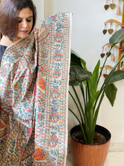 Handpainted Madhubani Dupatta in Pure Tussar Silk - Masakalee