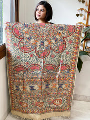Handpainted Madhubani Dupatta in Pure Tussar Silk - Masakalee