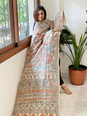 Handpainted Madhubani Dupatta in Pure Tussar Silk - Masakalee