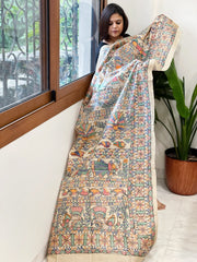 Handpainted Madhubani Dupatta in Pure Tussar Silk - Masakalee