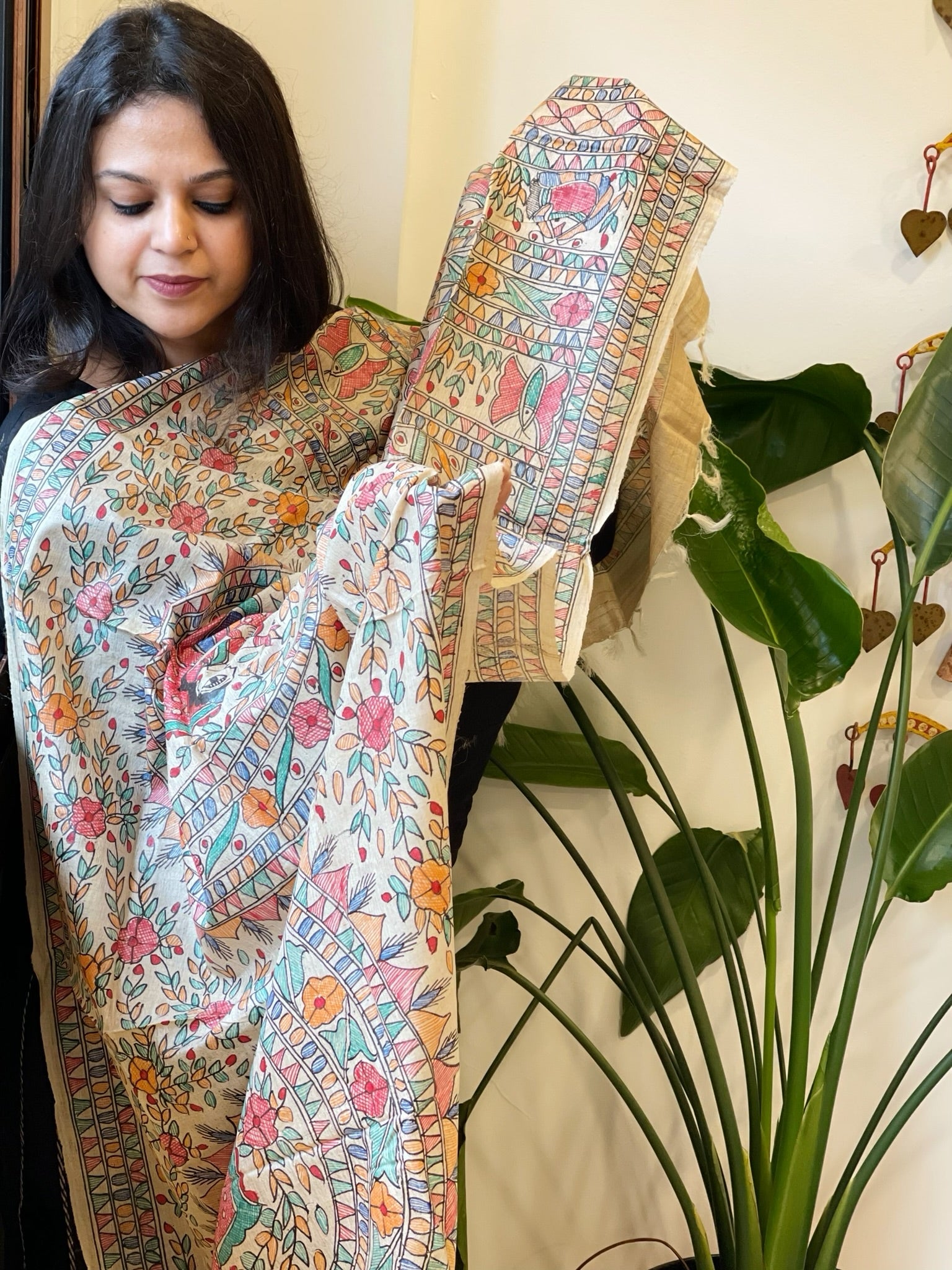 Handpainted Madhubani Dupatta in Pure Tussar Silk - Masakalee