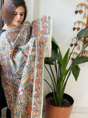 Handpainted Madhubani Dupatta in Pure Tussar Silk - Masakalee