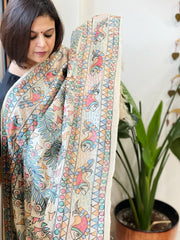 Handpainted Madhubani Dupatta in Pure Tussar Silk - Masakalee