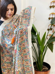 Handpainted Madhubani Dupatta in Pure Tussar Silk - Masakalee