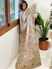 Handpainted Madhubani Dupatta in Pure Tussar Silk - Masakalee