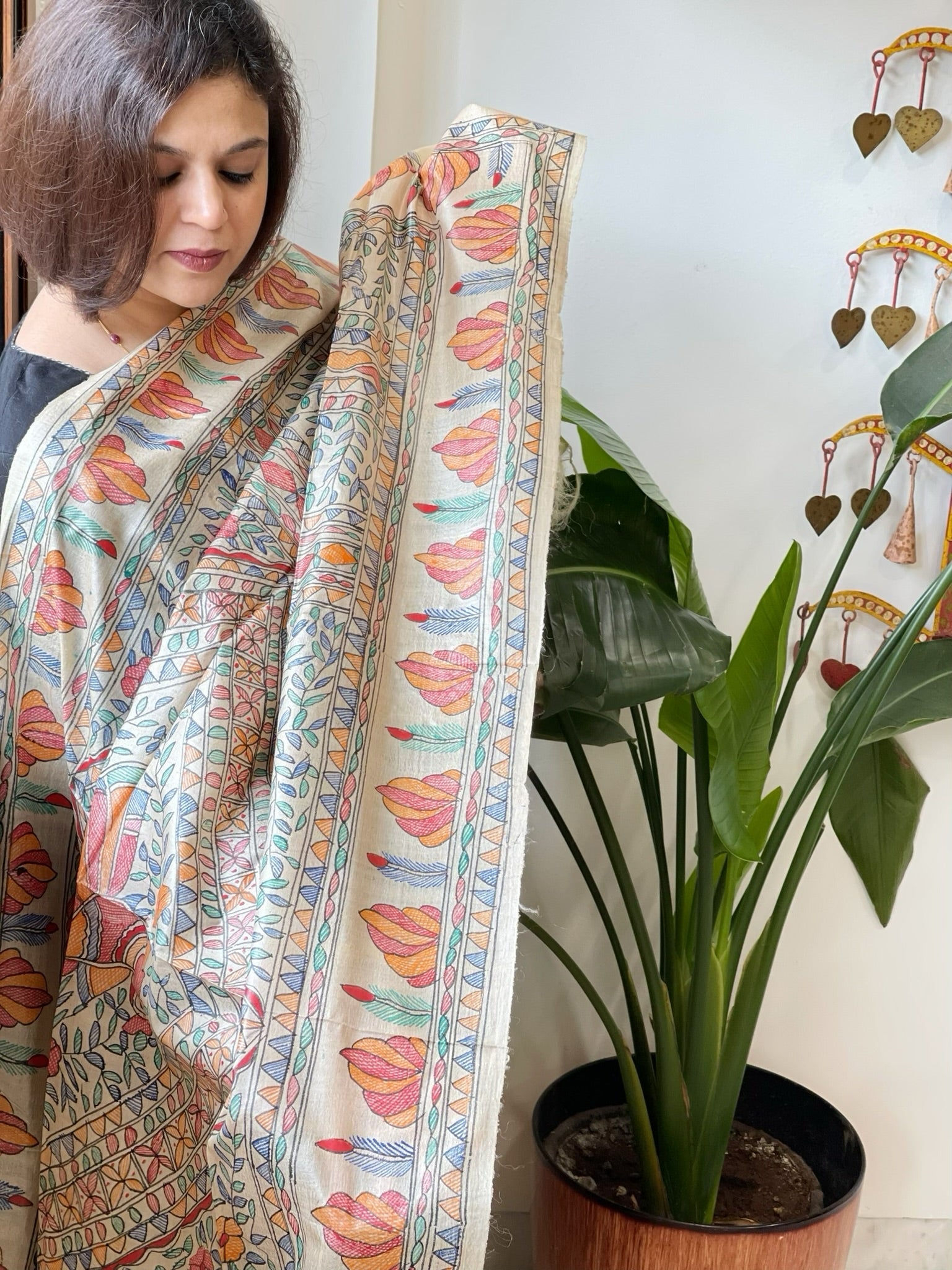 Handpainted Madhubani Dupatta in Pure Tussar Silk - Masakalee