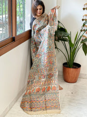 Handpainted Madhubani Dupatta in Pure Tussar Silk - Masakalee