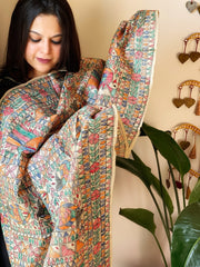 Handpainted Madhubani Dupatta in Pure Tussar Silk - Masakalee