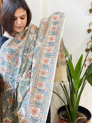 Handpainted Madhubani Dupatta in Pure Tussar Silk - Masakalee