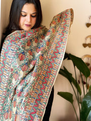 Handpainted Madhubani Dupatta in Pure Tussar Silk - Masakalee