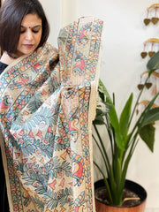 Handpainted Madhubani Dupatta in Pure Tussar Silk - Masakalee