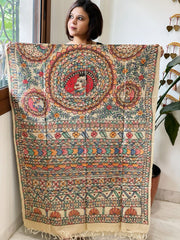 Handpainted Madhubani Dupatta in Pure Tussar Silk - Masakalee