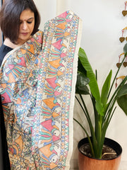 Handpainted Madhubani Dupatta in Pure Tussar Silk - Masakalee