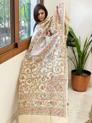 Handpainted Madhubani Dupatta in Pure Tussar Silk - Masakalee