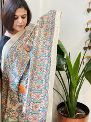 Handpainted Madhubani Dupatta in Pure Tussar Silk - Masakalee