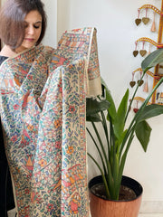 Handpainted Madhubani Dupatta in Pure Tussar Silk - Masakalee