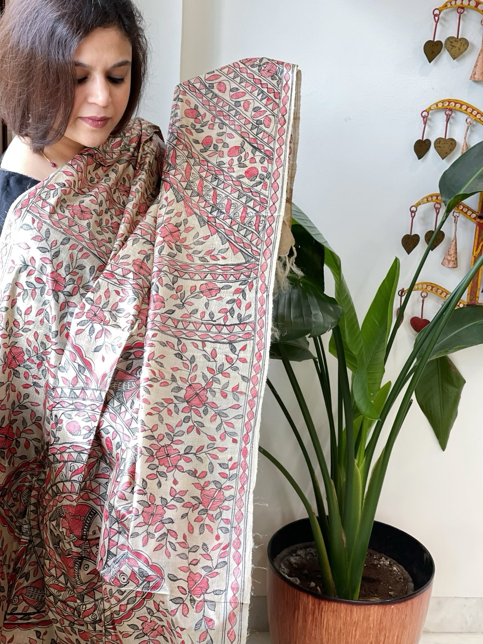Handpainted Madhubani Dupatta in Pure Tussar Silk - Masakalee