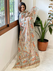 Handpainted Madhubani Dupatta in Pure Tussar Silk - Masakalee