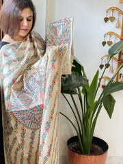 Handpainted Madhubani Dupatta in Pure Tussar Silk - Masakalee